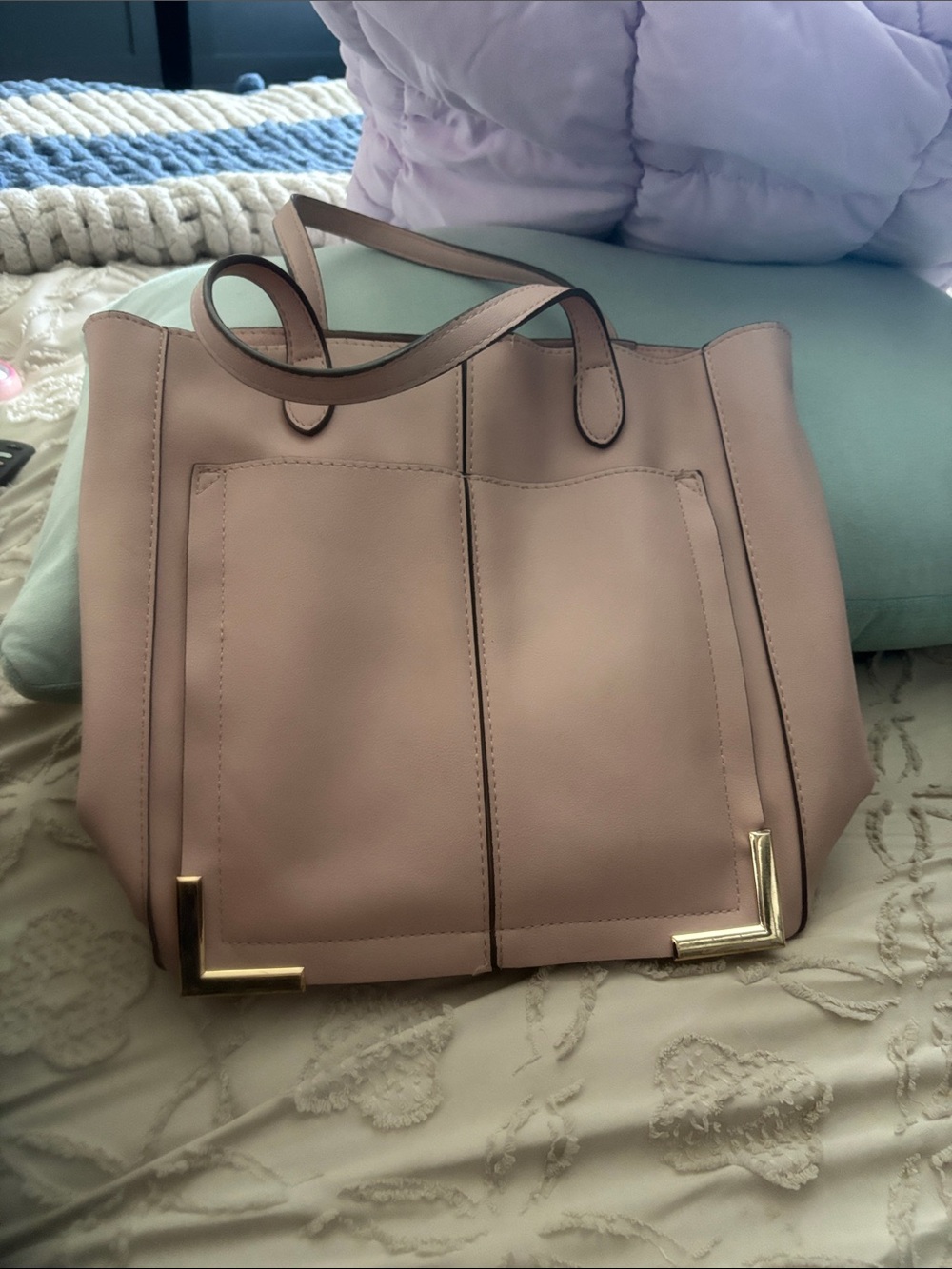 Steve Madden Women's Blush Pink Tote Bag with Gold Accent